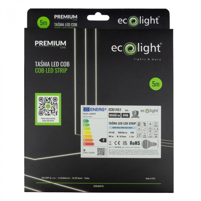 Striscia LED Neon COB 24V IP68 6000K 9W/m 5m Ecolight