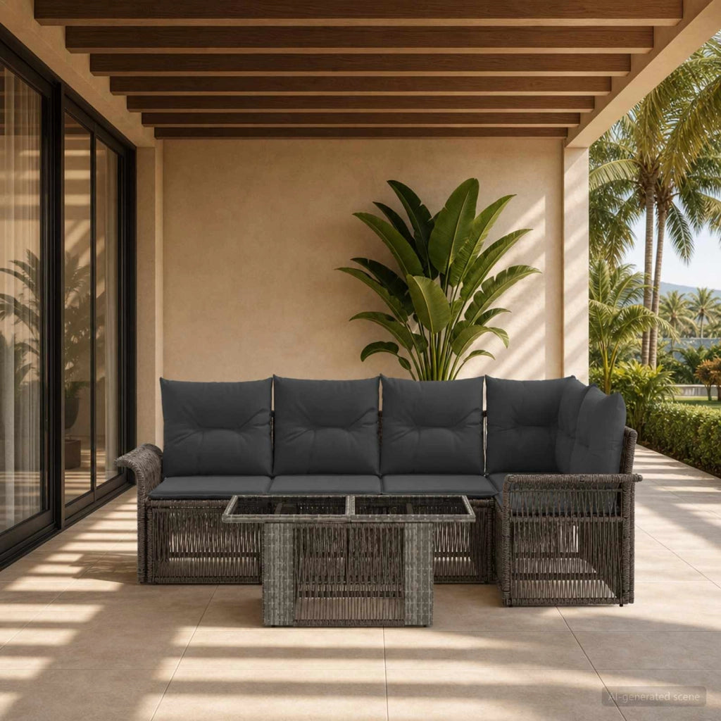 Set Divano da Giardino 5 pz Grigio e Grigio Scuro polyrattan 3436634
