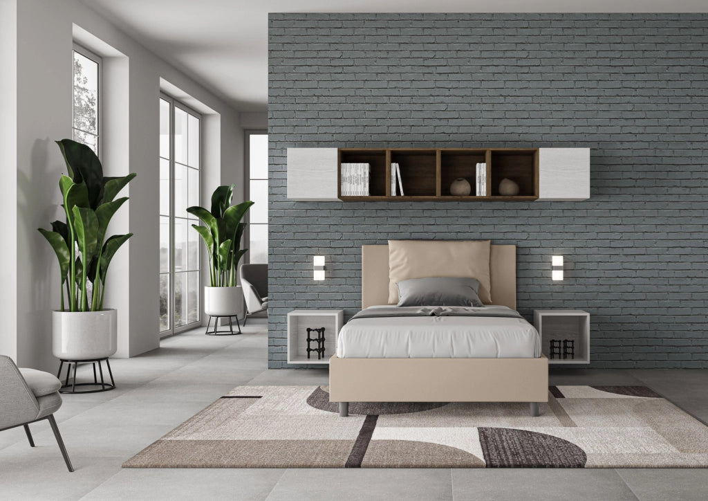BS COM Letto una piazza e mezza con rete imbottito 120x190 similpelle tortora