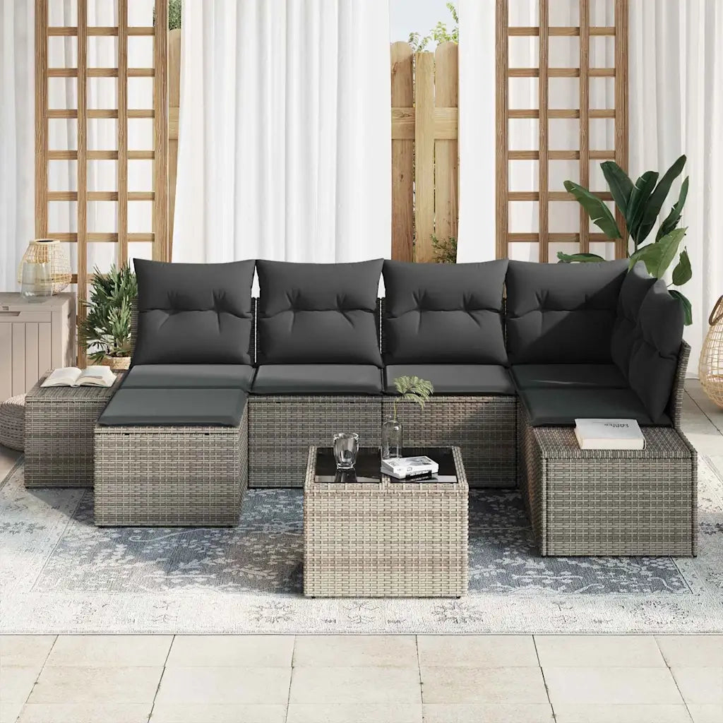Set Divano da Giardino con cuscino 6 pcs Grigio polyrattan 3355808