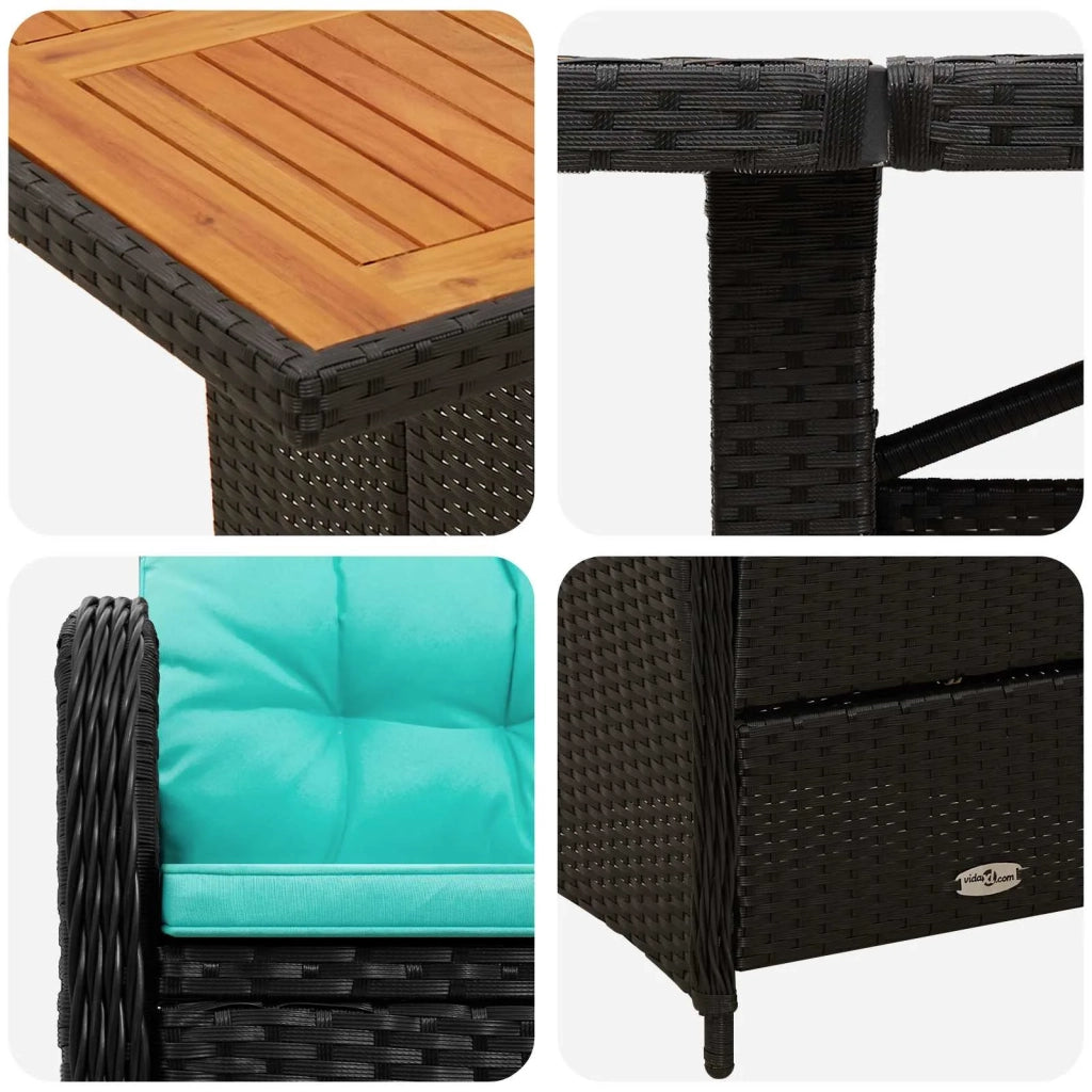 Set da pranzo per esterni 11 pz Nero e Turchese polyrattan 3422378