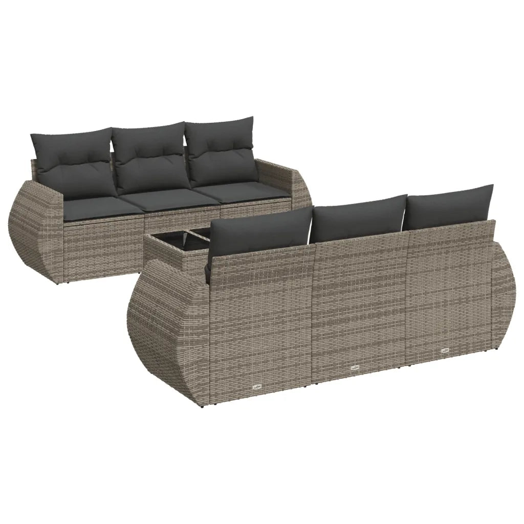 Set Divani da Giardino 7 pz con Cuscini Grigio in Polyrattan