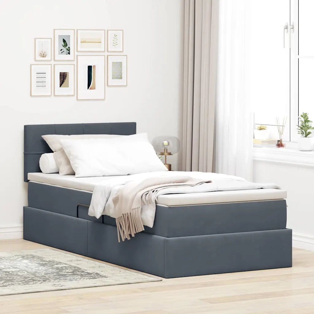 Letto con Contenitore Grigio scuro 90 x 190 cm Velluto