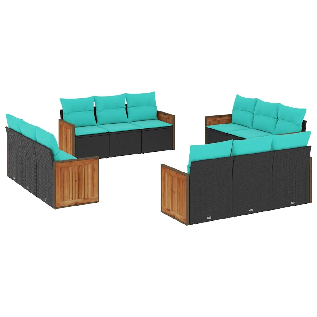 Set Divani da Giardino 12 pz con Cuscini Nero in Polyrattan 3227513
