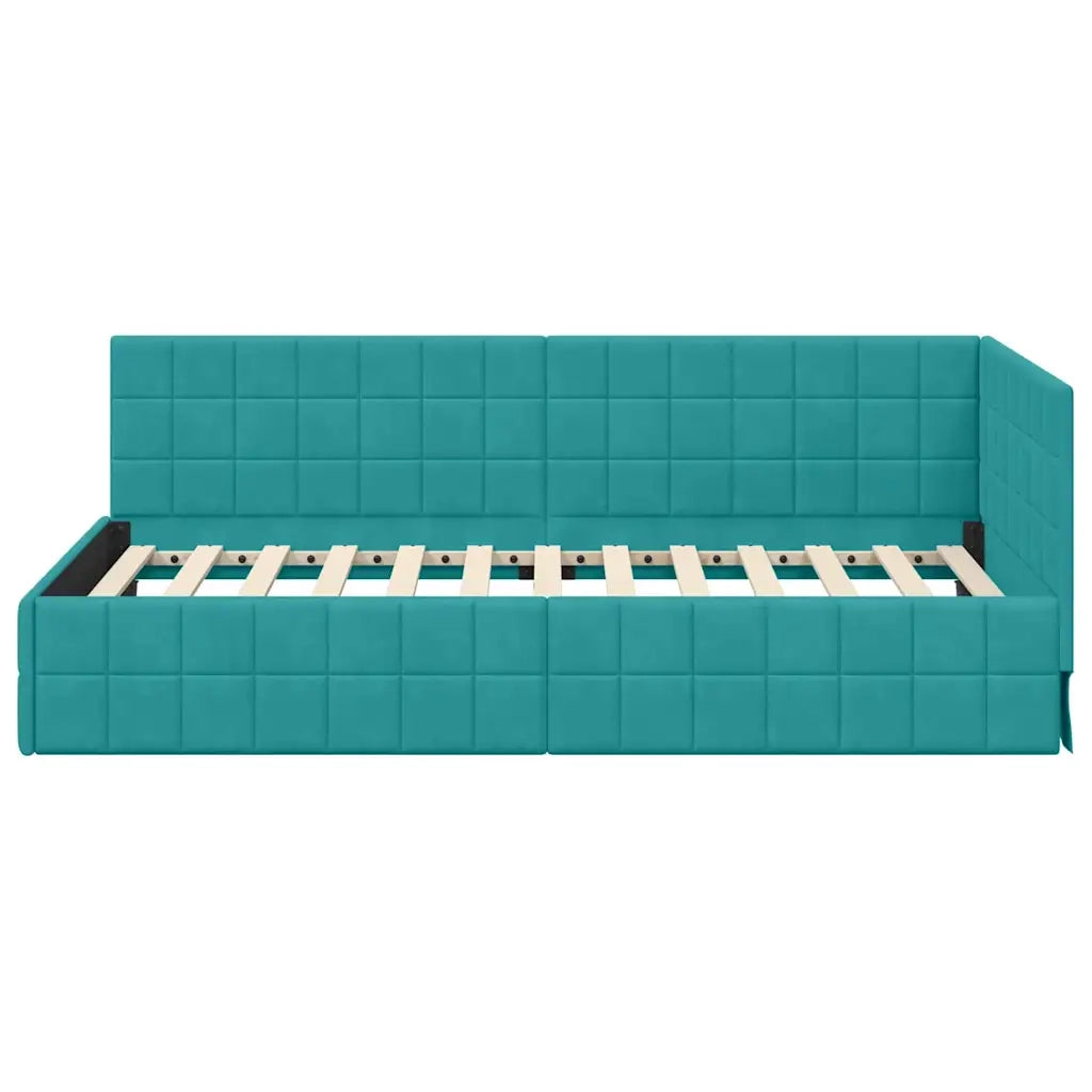 Cornice del letto ad angolo Turchese 100 cm x 200 cm Velluto 42016406