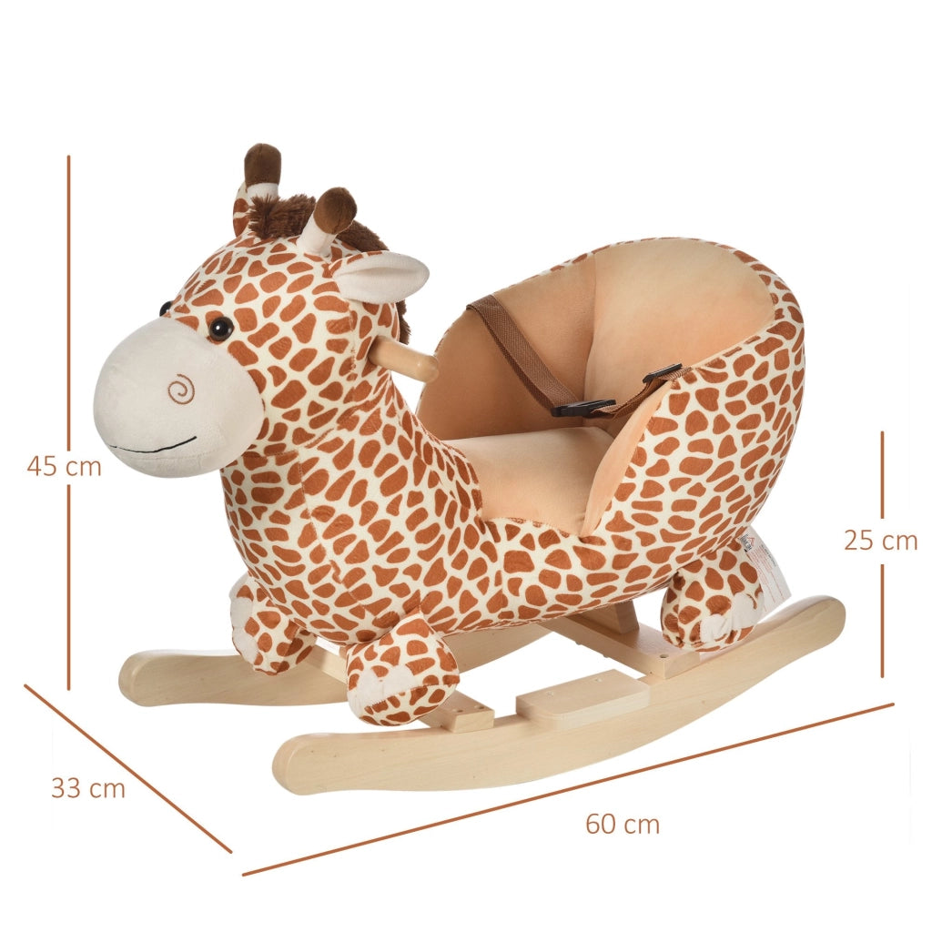 Dondolo per Bambini in Legno Giraffa in Peluche con Suoni