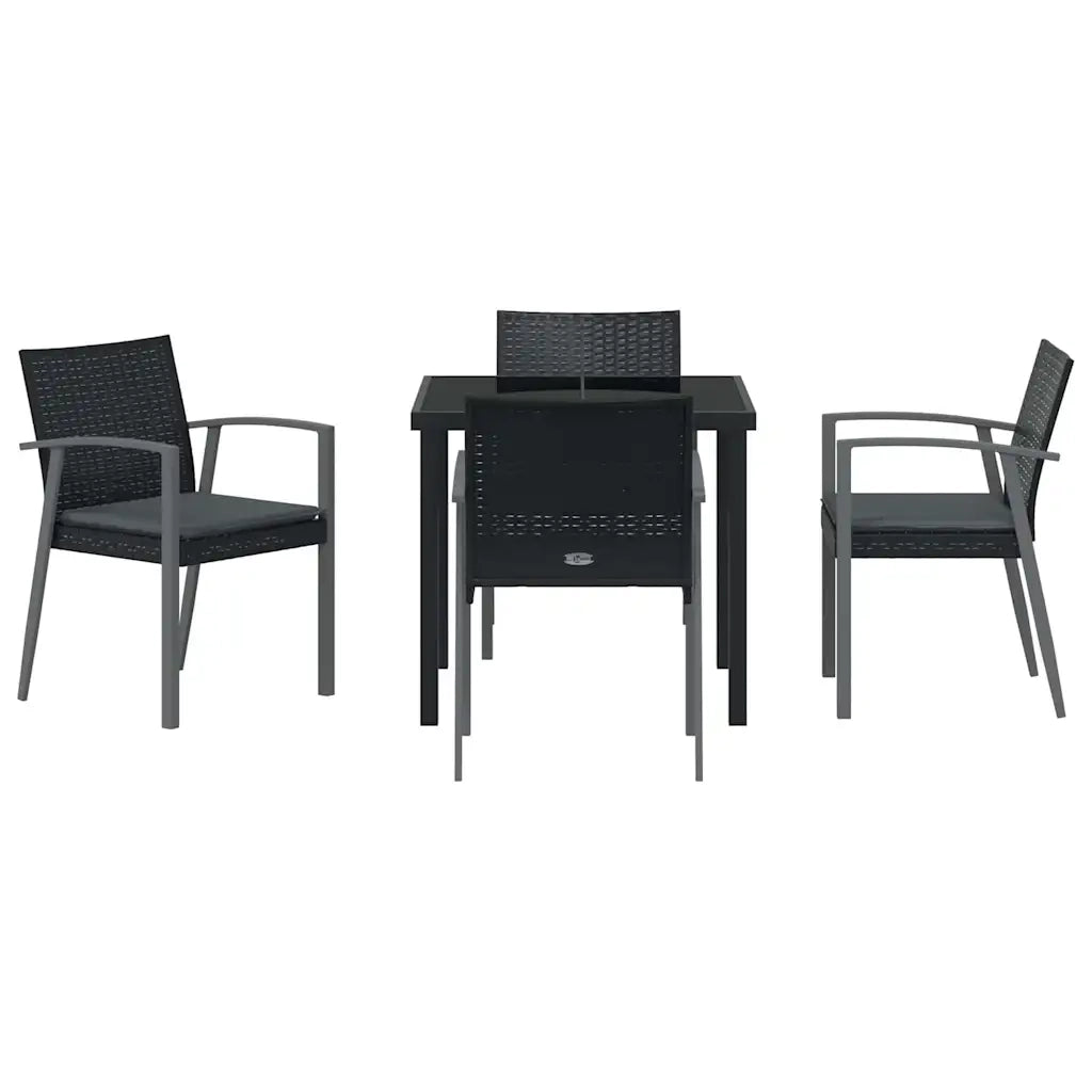 Set da Pranzo per Giardino 5 pcs Nero e Grigio Rattan in PE