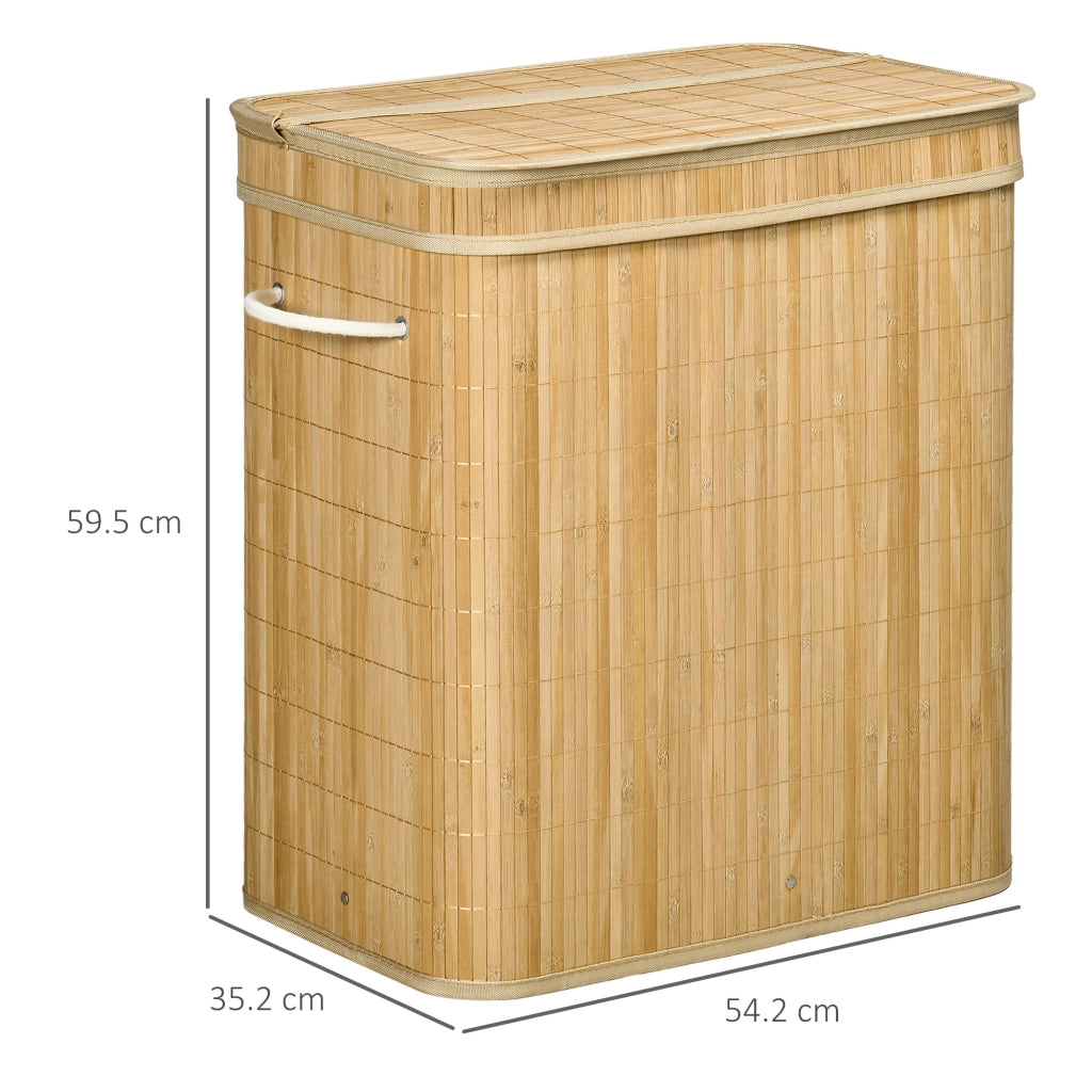 Cesto Portabiancheria Pieghevole in Bamb¨´ con 2 Scomparti e Coperchio ¨C Zephmum ¨C Bianco Naturale