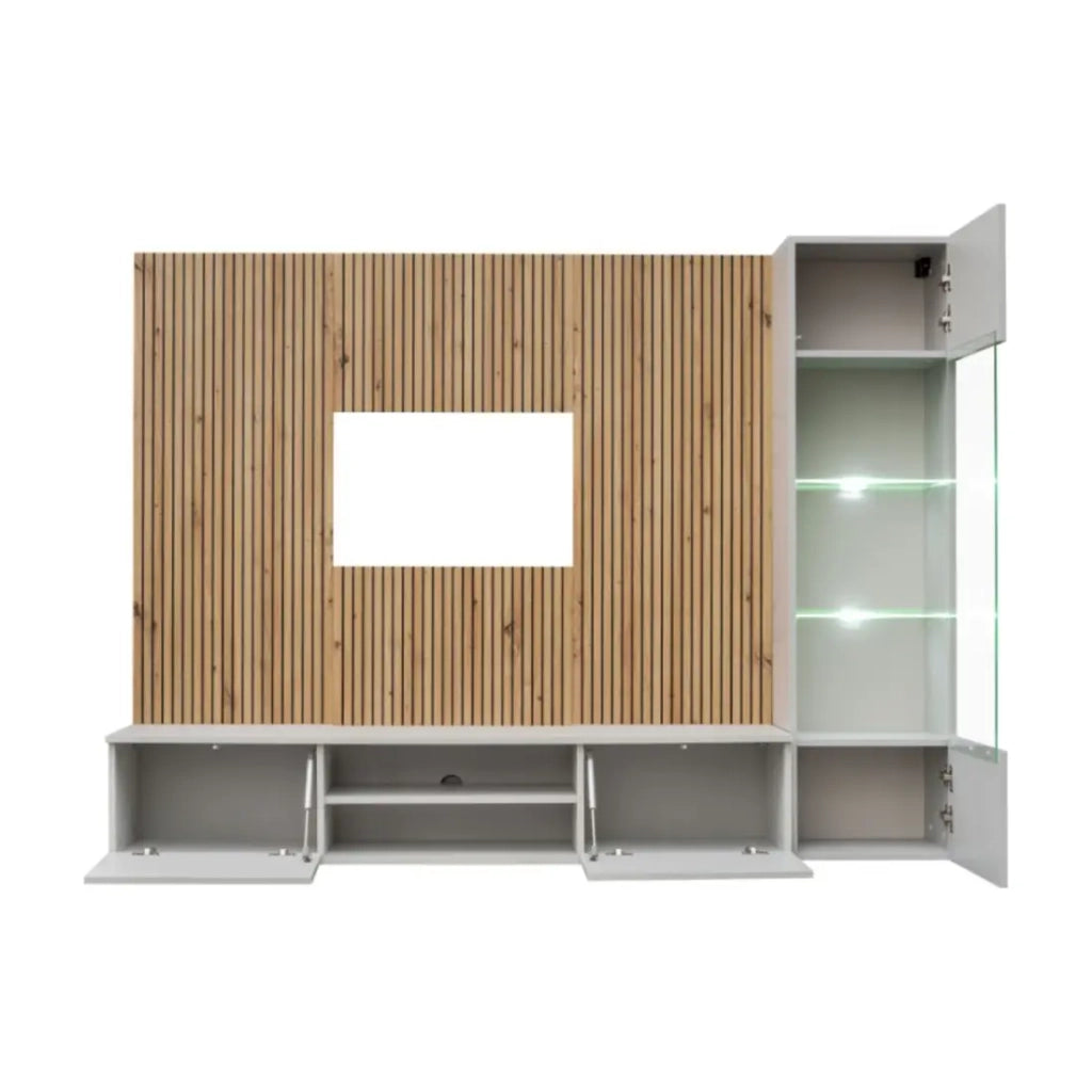 Composizione murale IXAR – Mobile TV e vetrina sospesa – Con LED