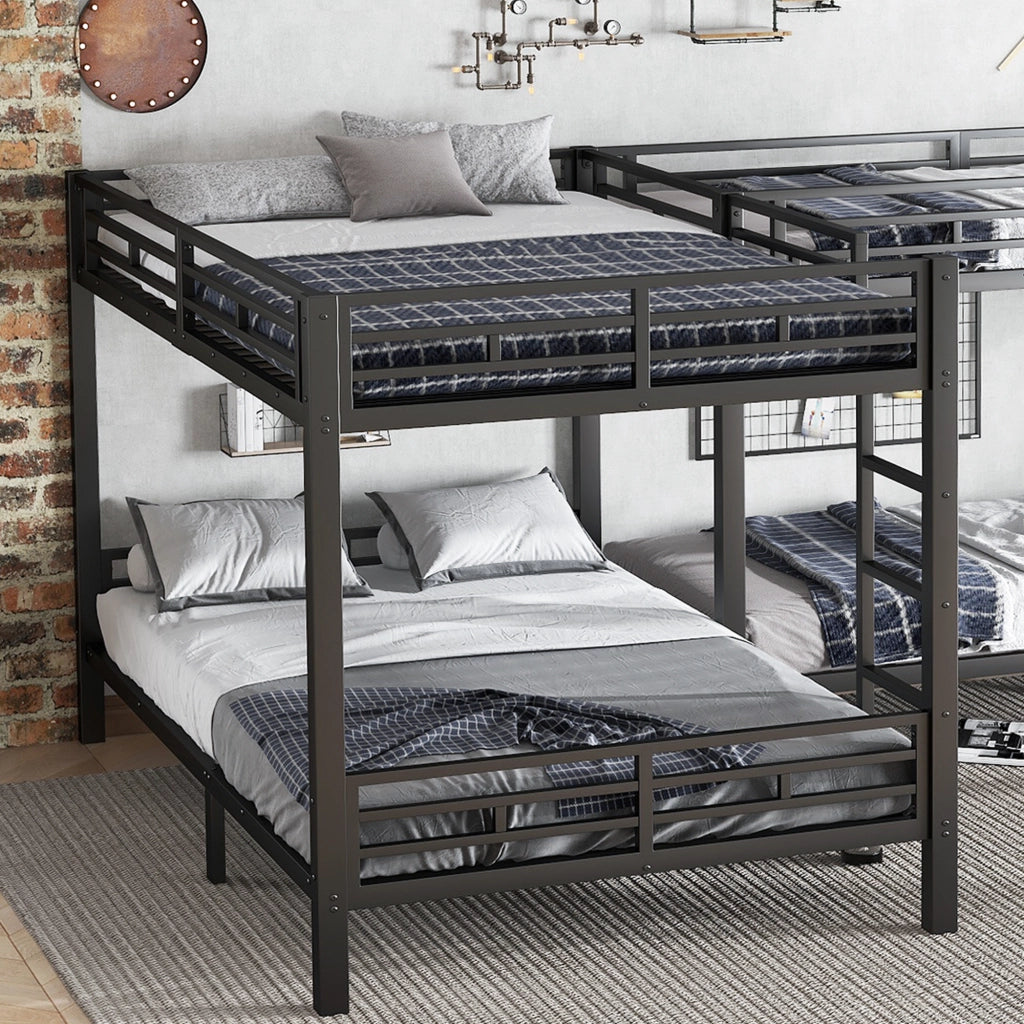 Letto a castello in ferro nero con scala a 3 gradini, rete a doghe stabile, 90x200 cm e 140x200 cm