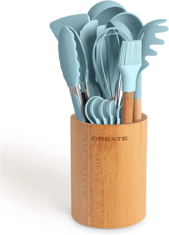 Set di Cucina Completo 11 Pezzi con Silicone e Legno di Betulla