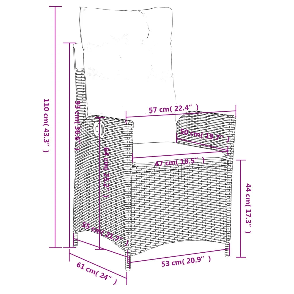 Set da Pranzo da Giardino 5 pz Nero con Cuscini in Polyrattan 3277449