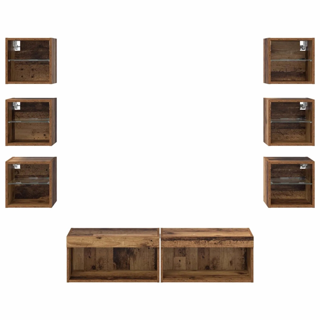 Mobile TV con luci a strisce a LED 8 pz-Credenza TV-Console TV Legno vecchio Vetro
