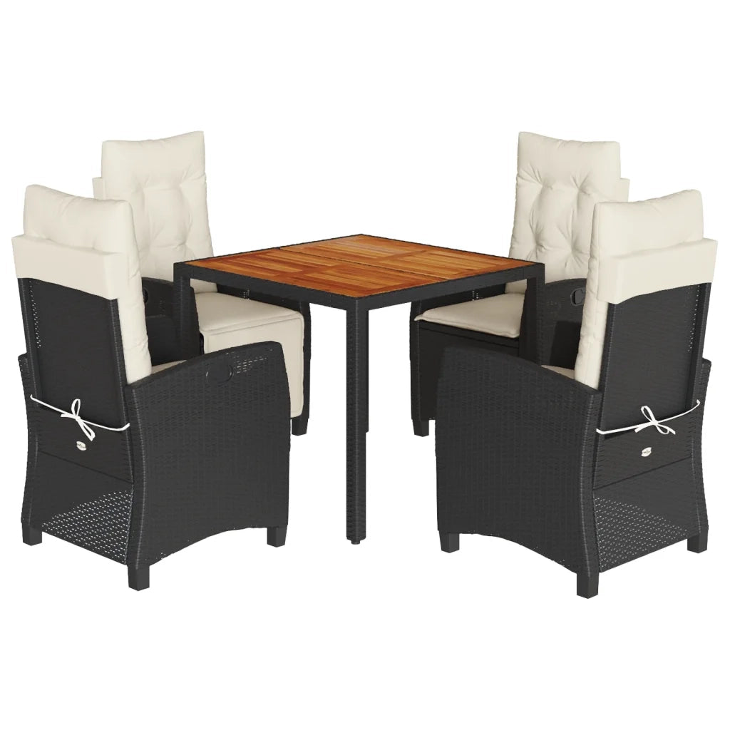 Set da Pranzo da Giardino 5 pz Nero con Cuscini in Polyrattan 3212655