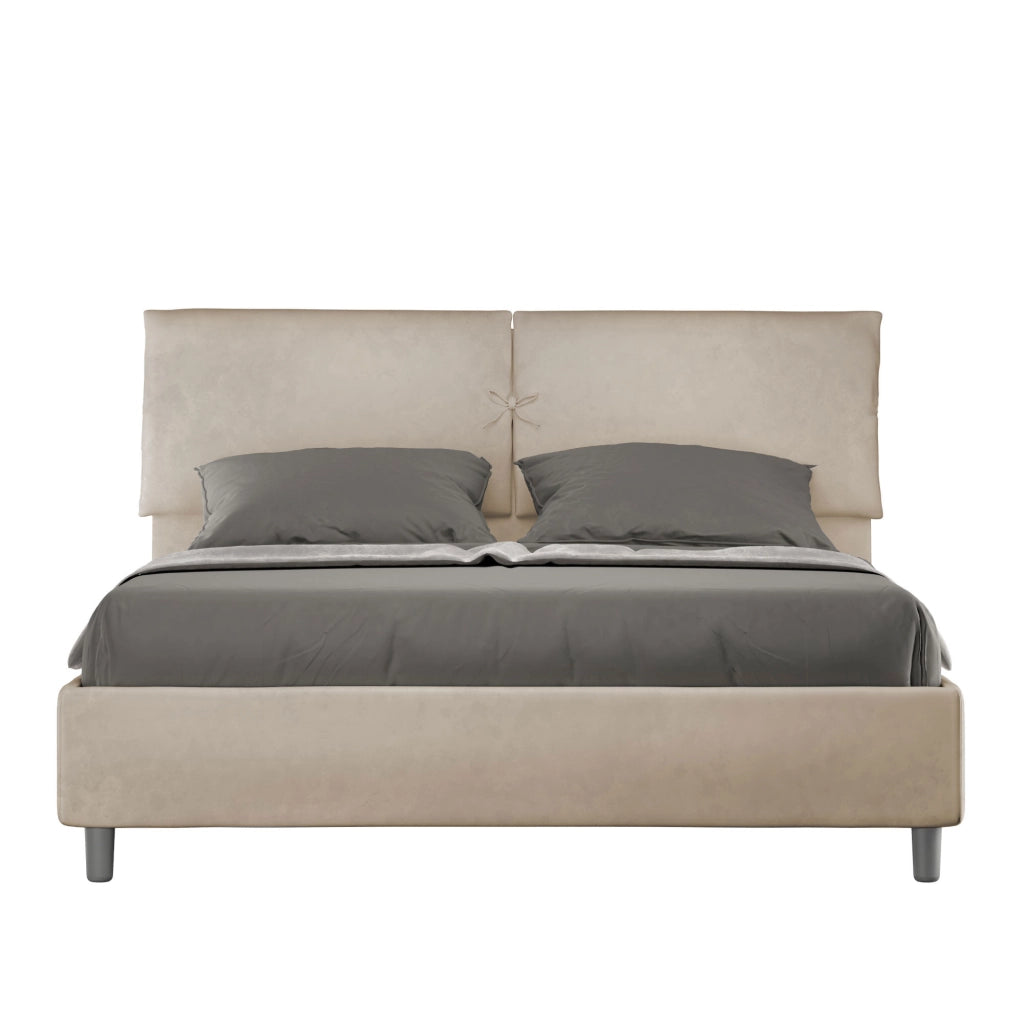 BS COM Letto matrimoniale contenitore imbottito 160x210 microfibra sabbia