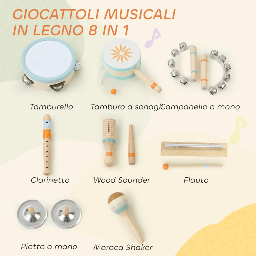 Strumenti Musicali per Bambini Set Percussioni Montessori in Legno Aracione e Celeste