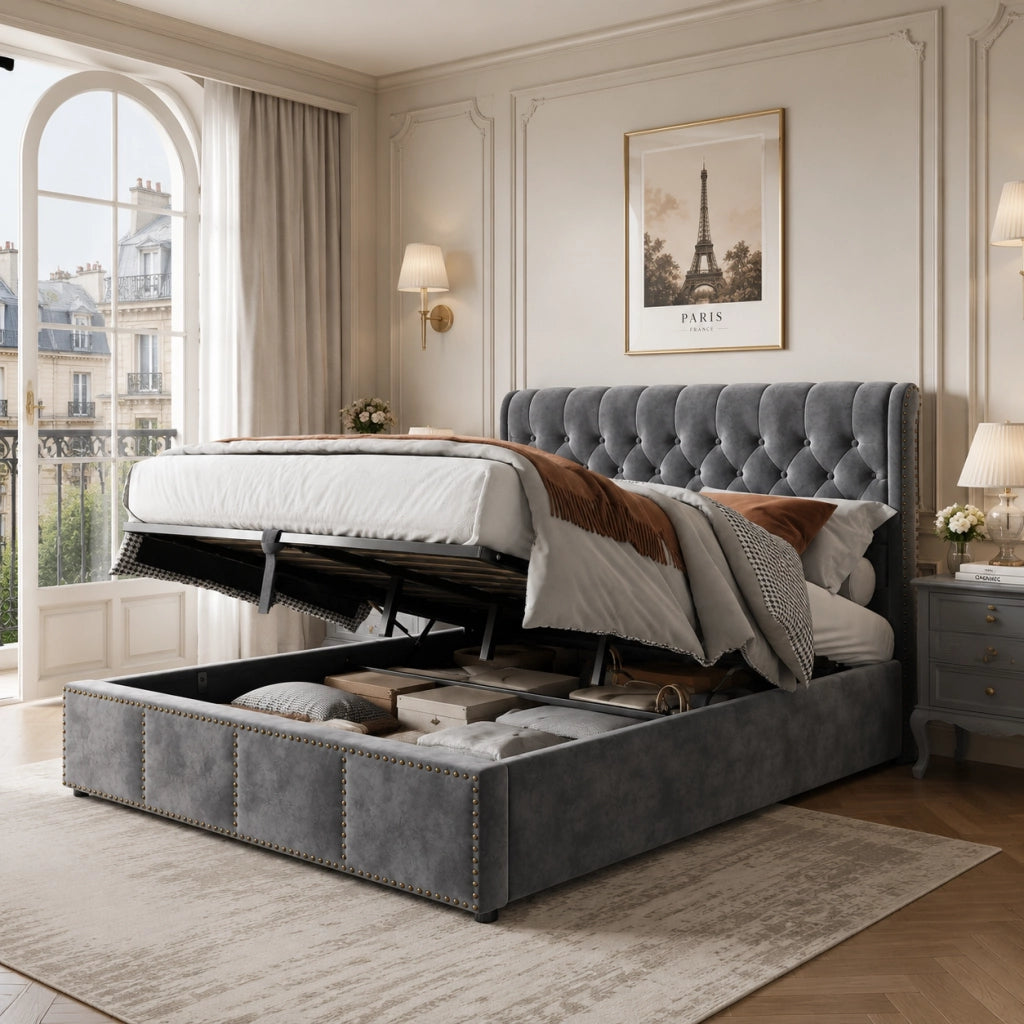 letto imbottito velluto grigio 160 x 200 cm