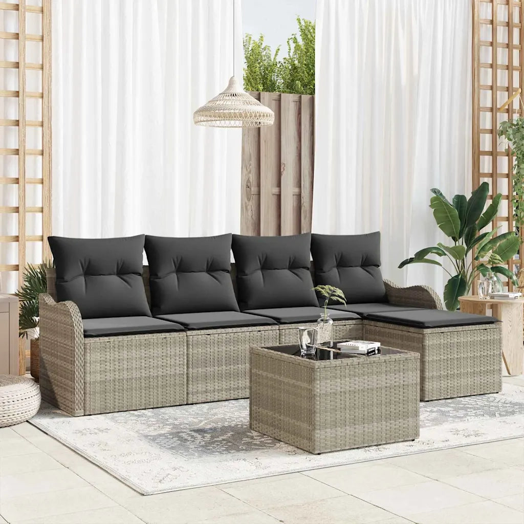 Set Divano da Giardino 6 pcs Grigio chiaro polyrattan