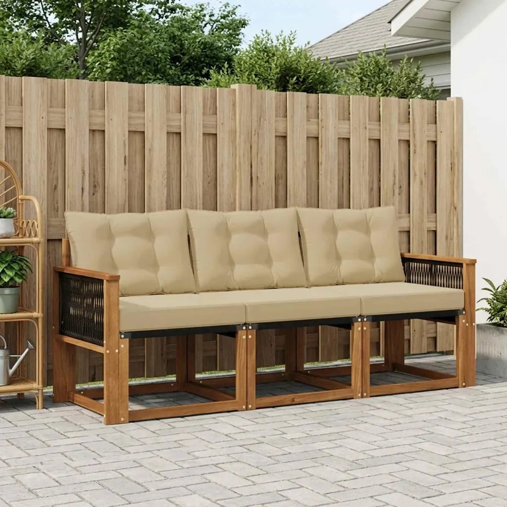 Set di divani da esterno con cuscino 3 pcs Naturale e Beige 3381745