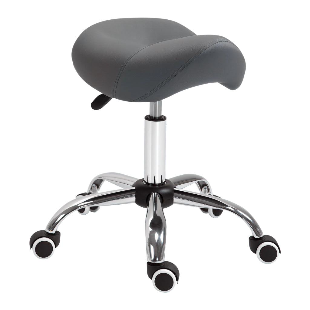 Sgabello da Lavoro a Sella con Ruote e Altezza Regolabile per Negozi Parrucchiere e Tattoo, 52x53x49-61cm Grigio