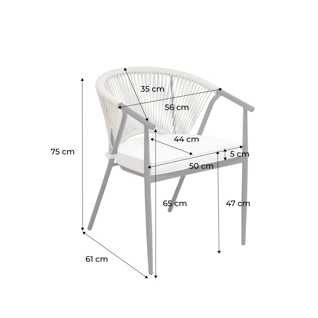 Set 2 sedie da giardino impilabili in acciaio e corde, beige
