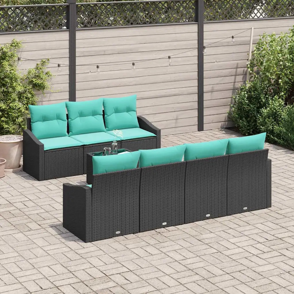 Set di divani con cuscino 8 pcs Nero e Turchese polyrattan 3346636