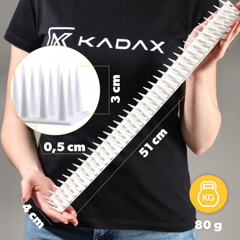 Punte anti-piccioni KADAX, 51 cm, in plastica densa e resistente, confezione da 12 pezzi.