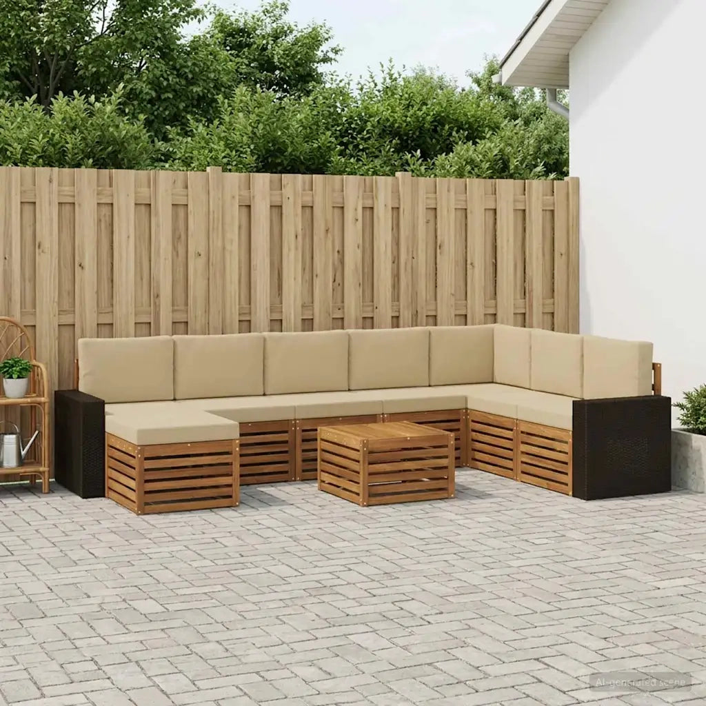 Set di divani da esterno con cuscino 9 pcs Naturale e Beige 3384754