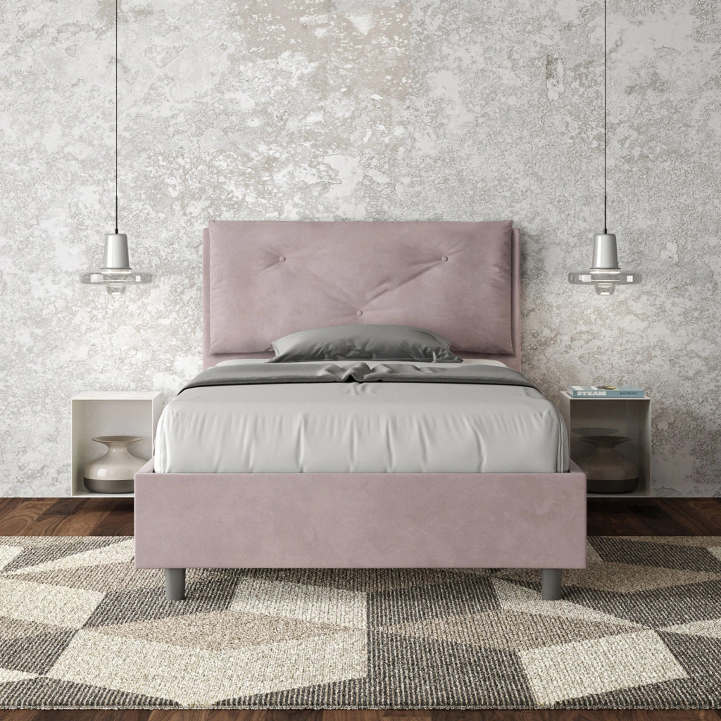 BS COM Letto una piazza e mezza contenitore imbottito 110x190 microfibra glicine