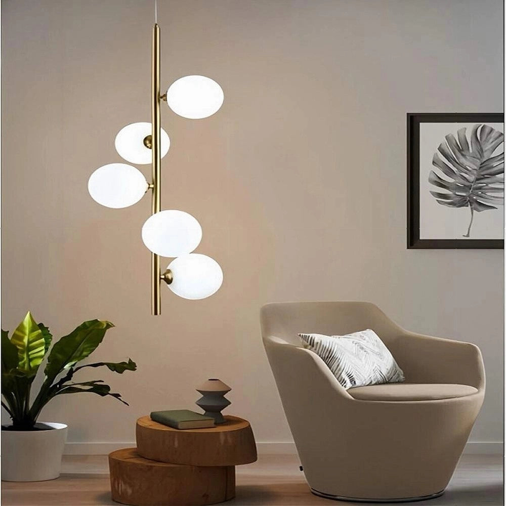 Trade Shop - Lampadario A Sospensione Bronzo 5 Sfere Lampada Soffitto Con Stelo Verticale A95 -