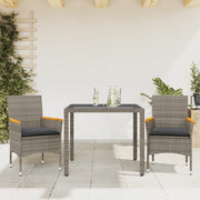 Set da Pranzo da Giardino 3pz con Cuscini in Polyrattan e Vetro 3278651