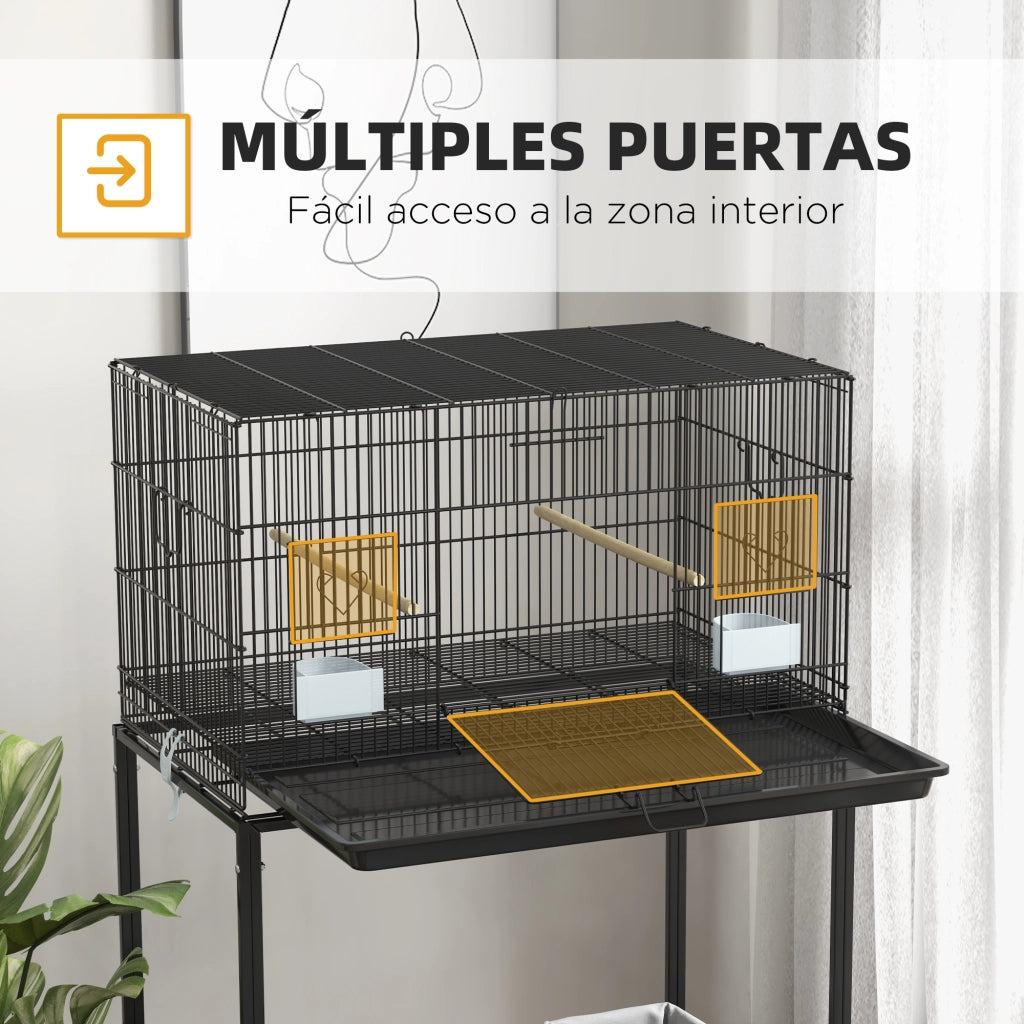 Gabbia per Uccelli con Ruote ¨C Minimal ¨C Nero 77x46x119 cm