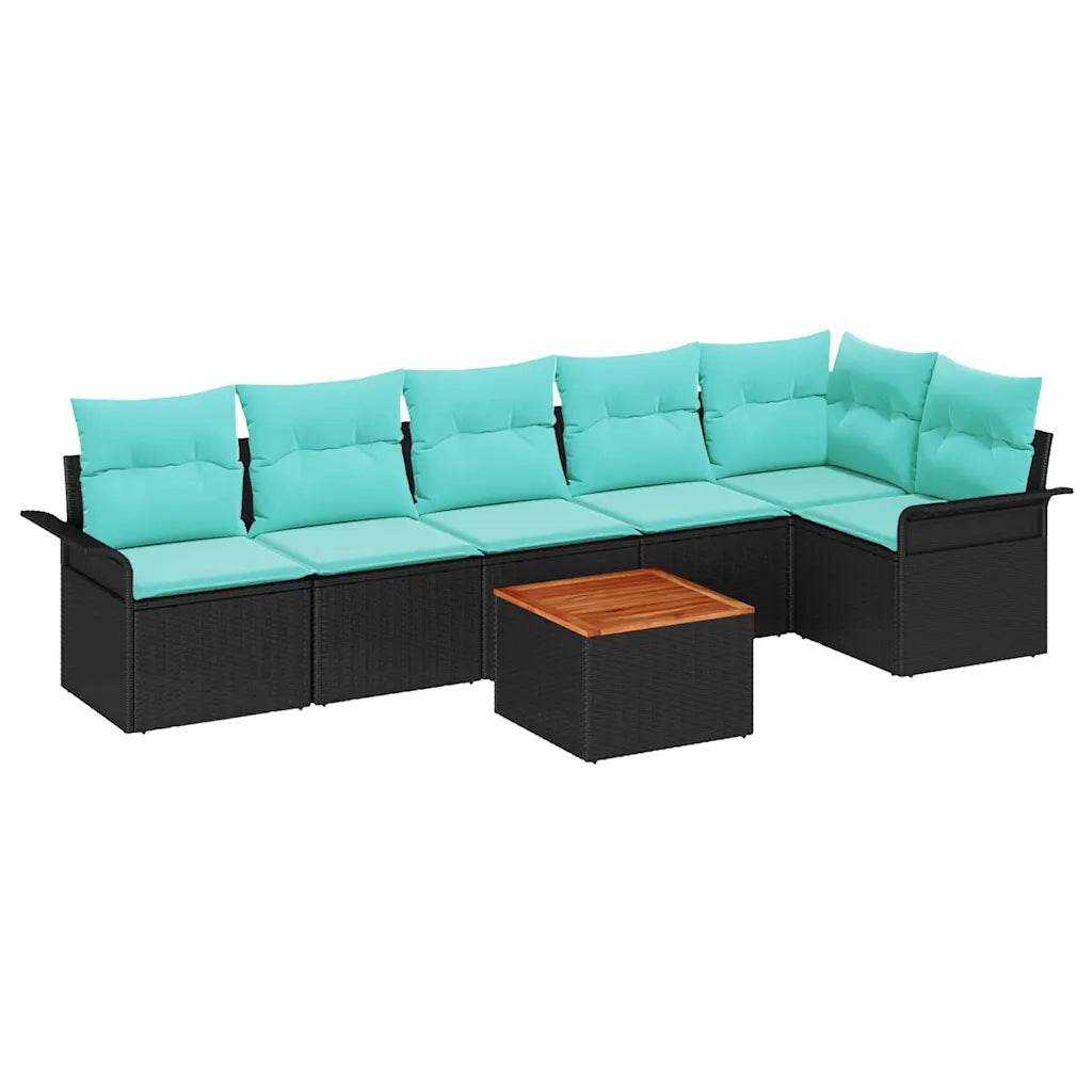 Set Divano da Giardino 7 pcs Nero e Turchese polyrattan 3356009