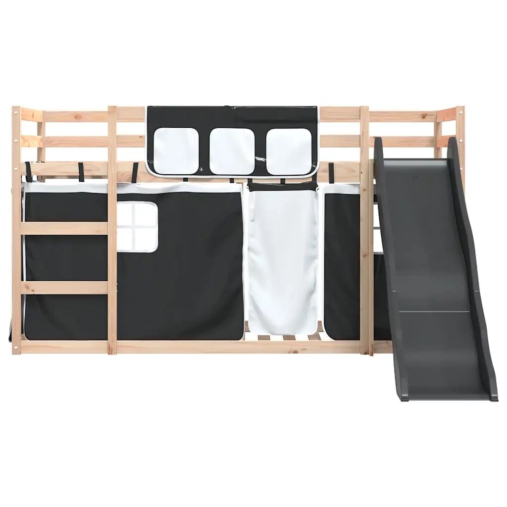 Letto a Castello con Scivolo e Tende Bianco e Nero 80x200 cm 3284116