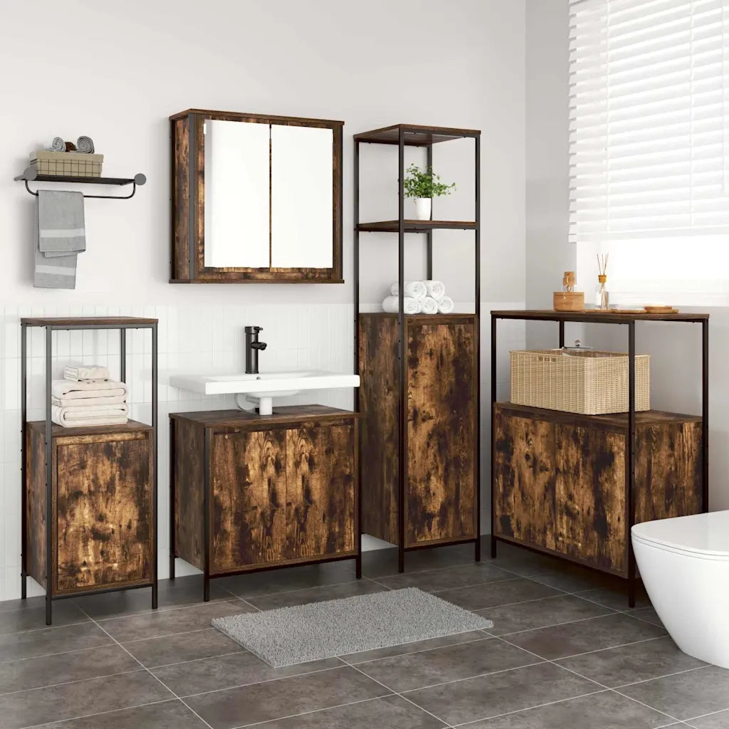 Set di mobili per il bagno 5 pcs Rovere Affumicato e Nero 3328386