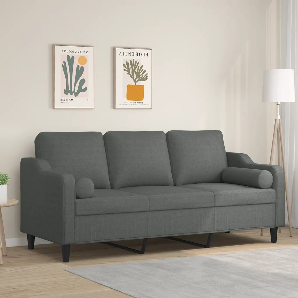 Divano a 3 Posti con Cuscini-Sofa 3 Posti con Cuscini Grigio Scuro 180 cm in Tessuto 613140