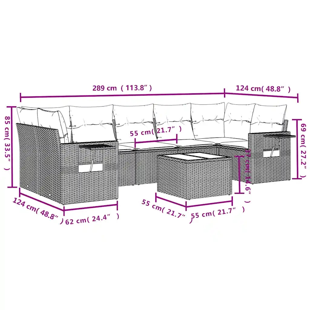Set Divani da Giardino 8 pz con Cuscini Marrone in Polyrattan 3219942