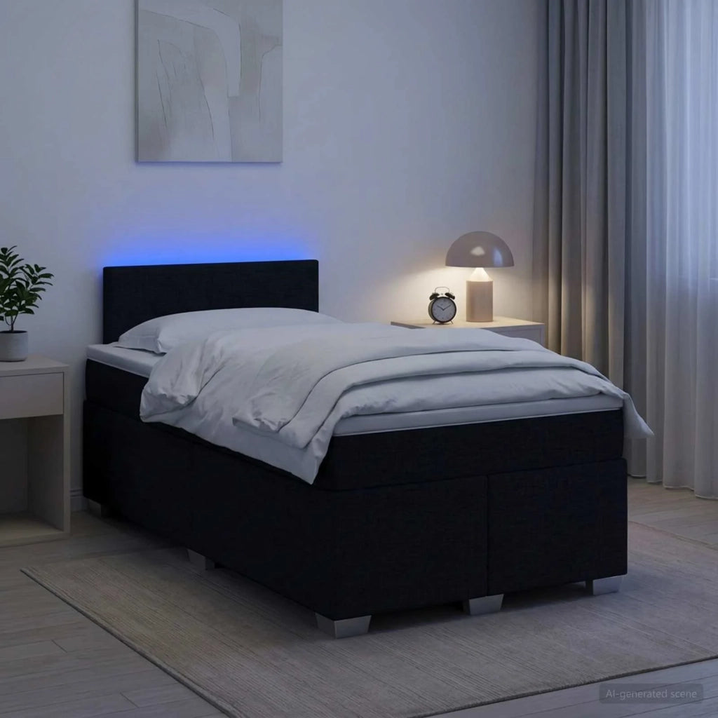 Letto con Box Spring, Materasso e LED Nero 120 x 190 cm Tessuto 3451898