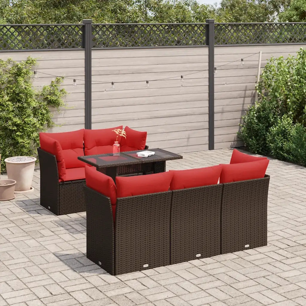 Set Divano Giardino 6 pz con Cuscini Marrone Polyrattan Acacia 3326105