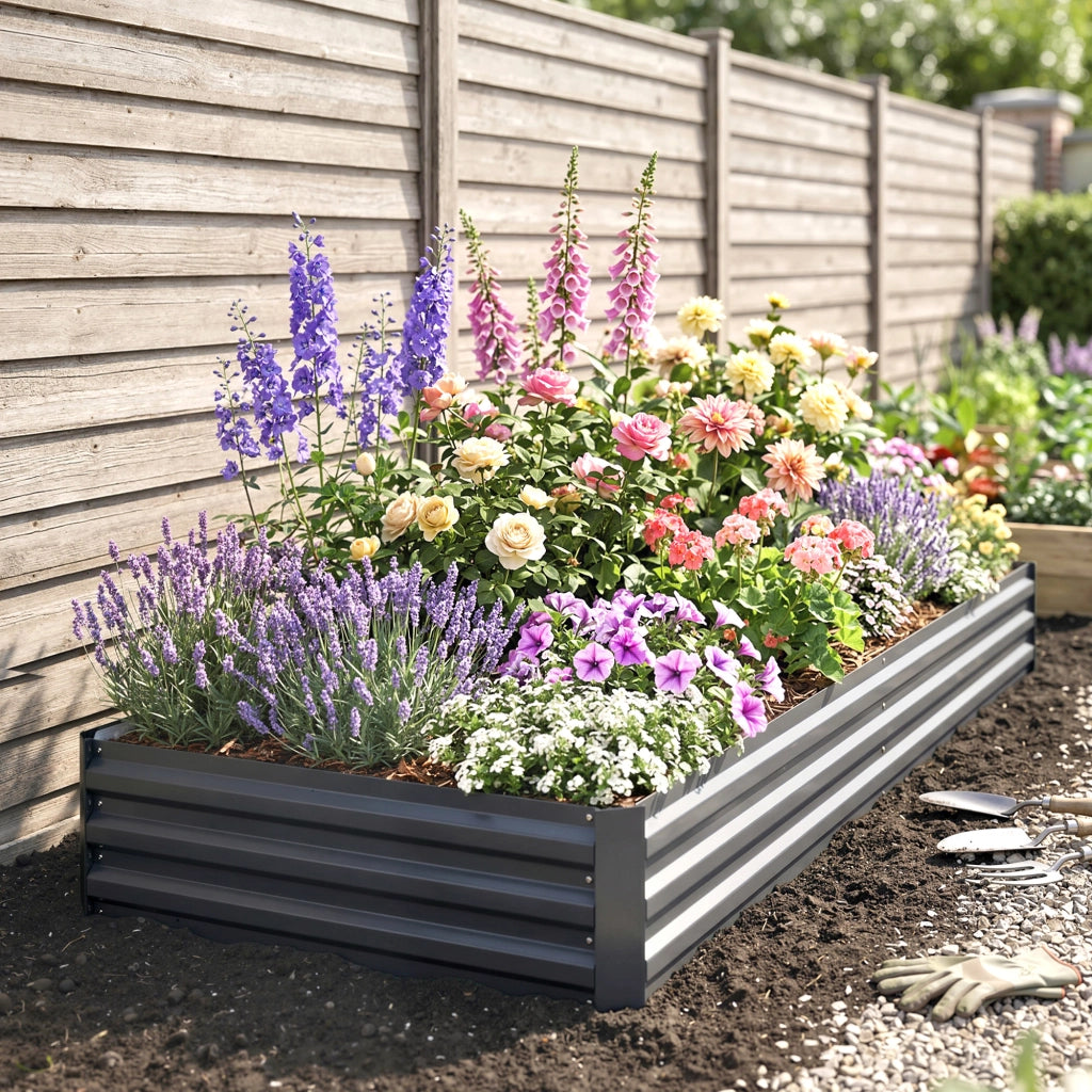 Letto da giardino rettangolare ¨C Minimal ¨C grigio acciaio ondulato 241x90x30 cm