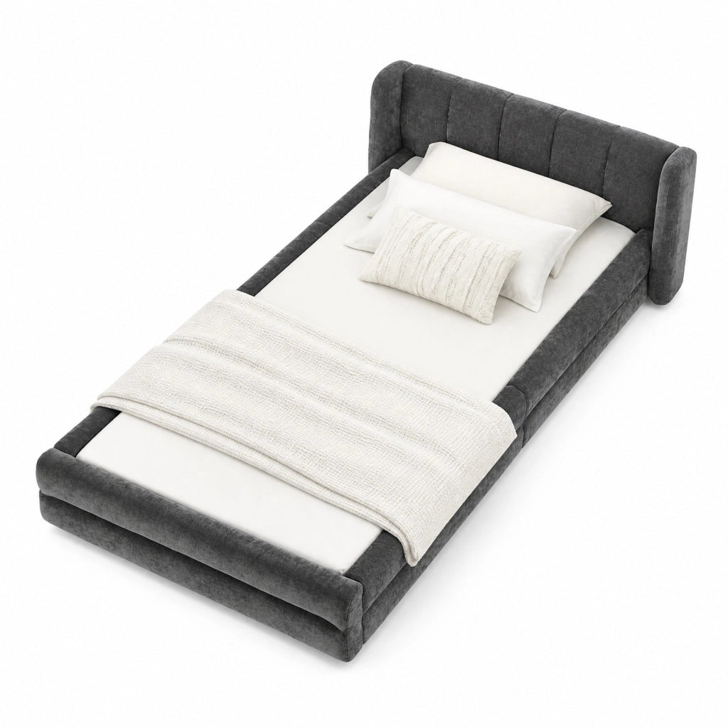Letto singolo 90x200 cm in ciniglia; Dark Gray