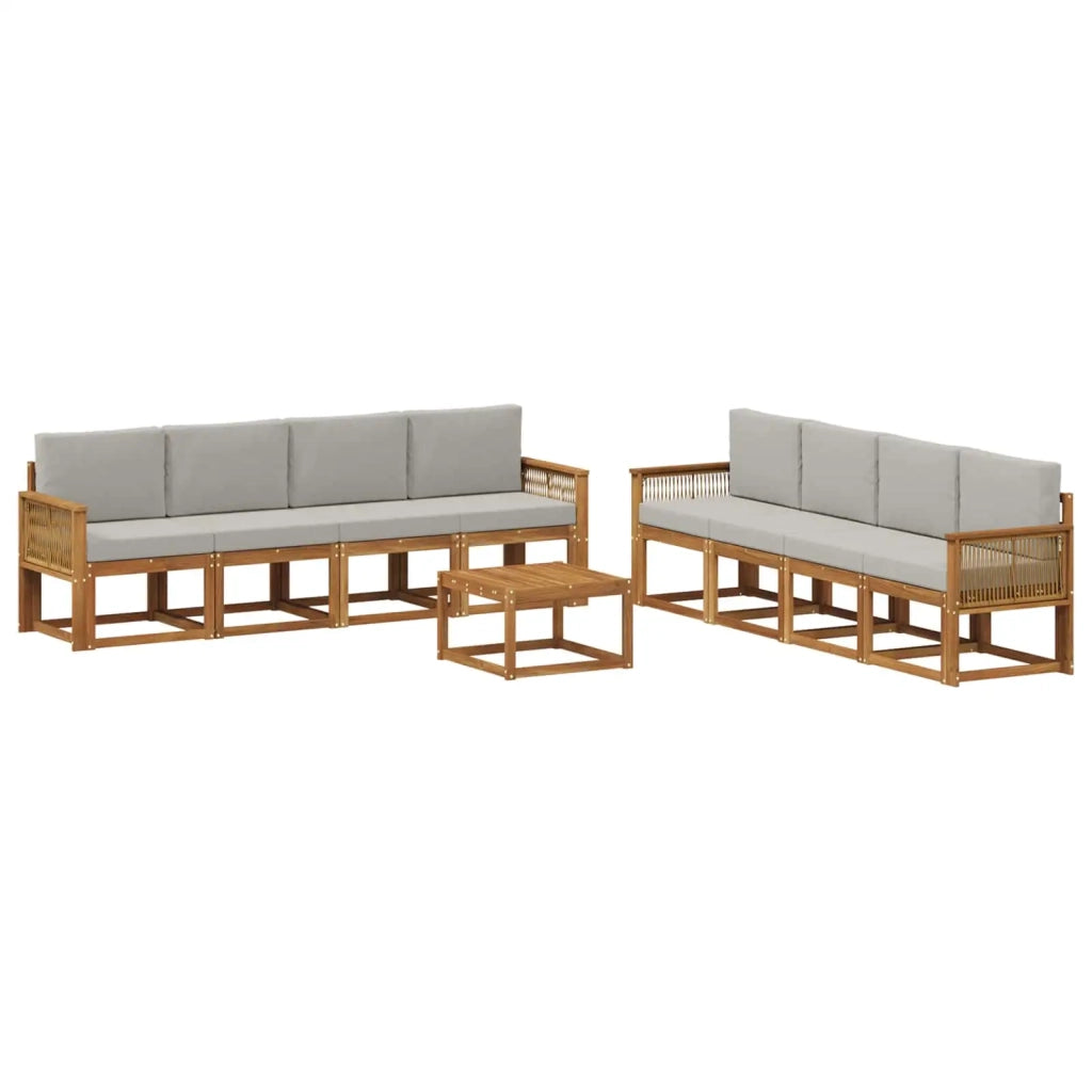 Set di divani da esterno 9 pz Naturale e Grigio Chiaro 3385097