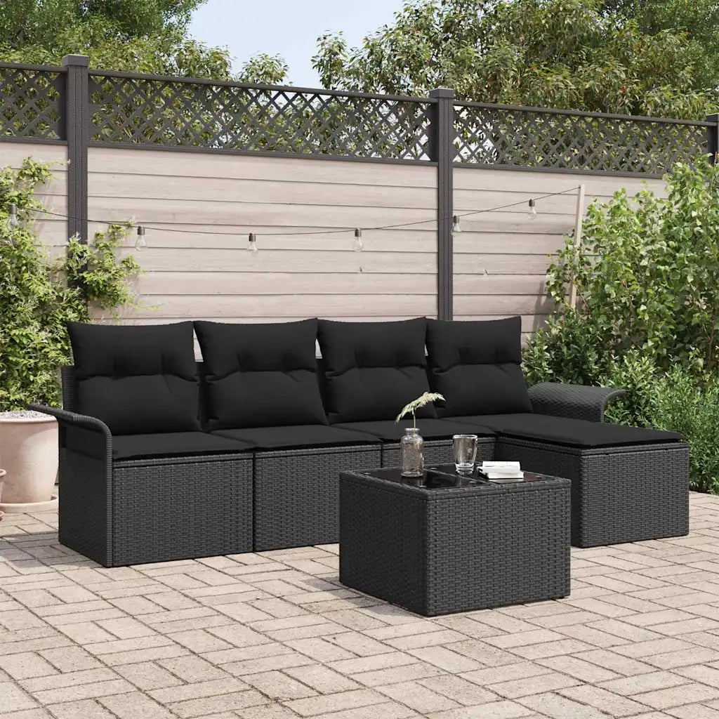 Divano da esterno con cuscino 6 pcs Nero polyrattan 3345333