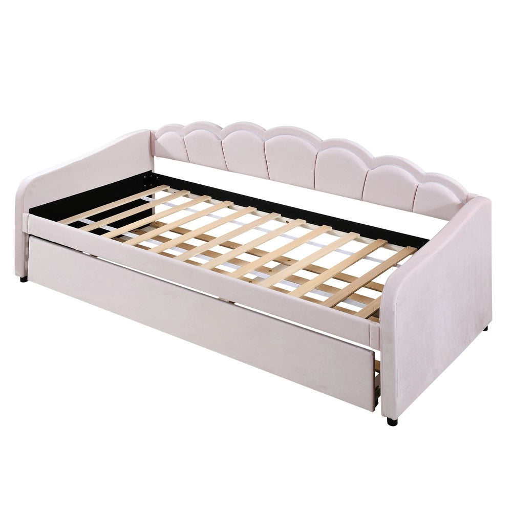 Letto Singolo Imbottito con LED ¨C MINIMAL ¨C Velluto Rosa 90x200