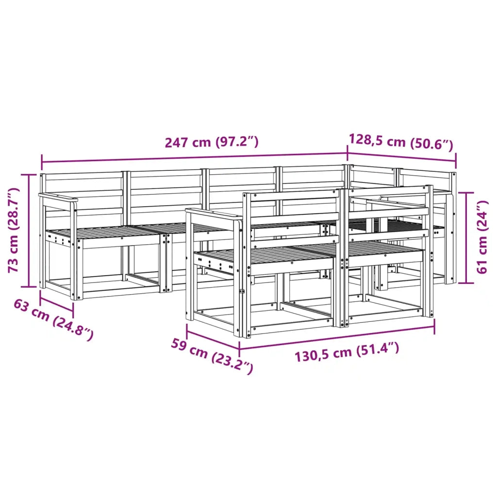 Set di divani da esterno 7 pcs Naturale