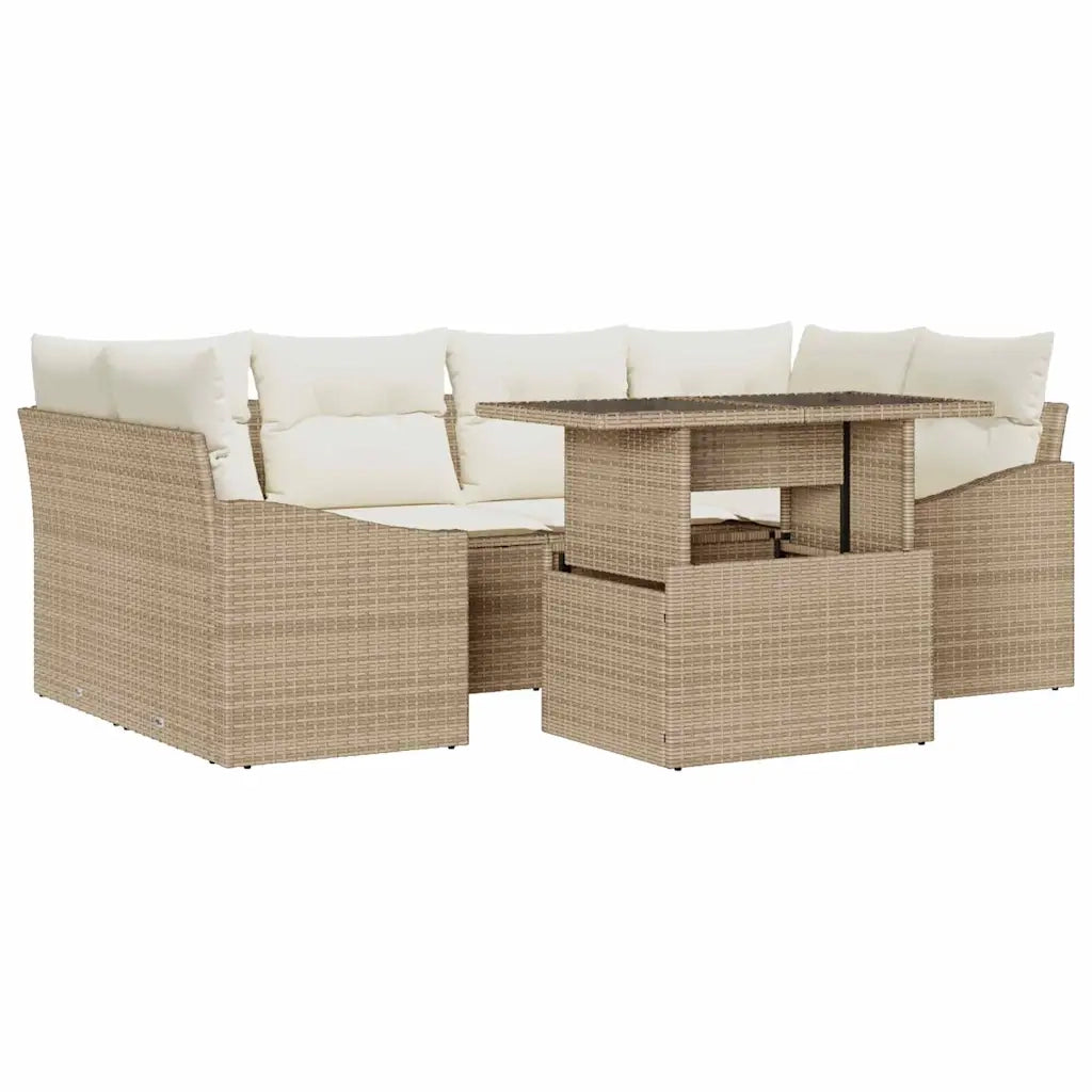 Set Divano da Giardino 7 pcs Beige e Crema polyrattan 3348937