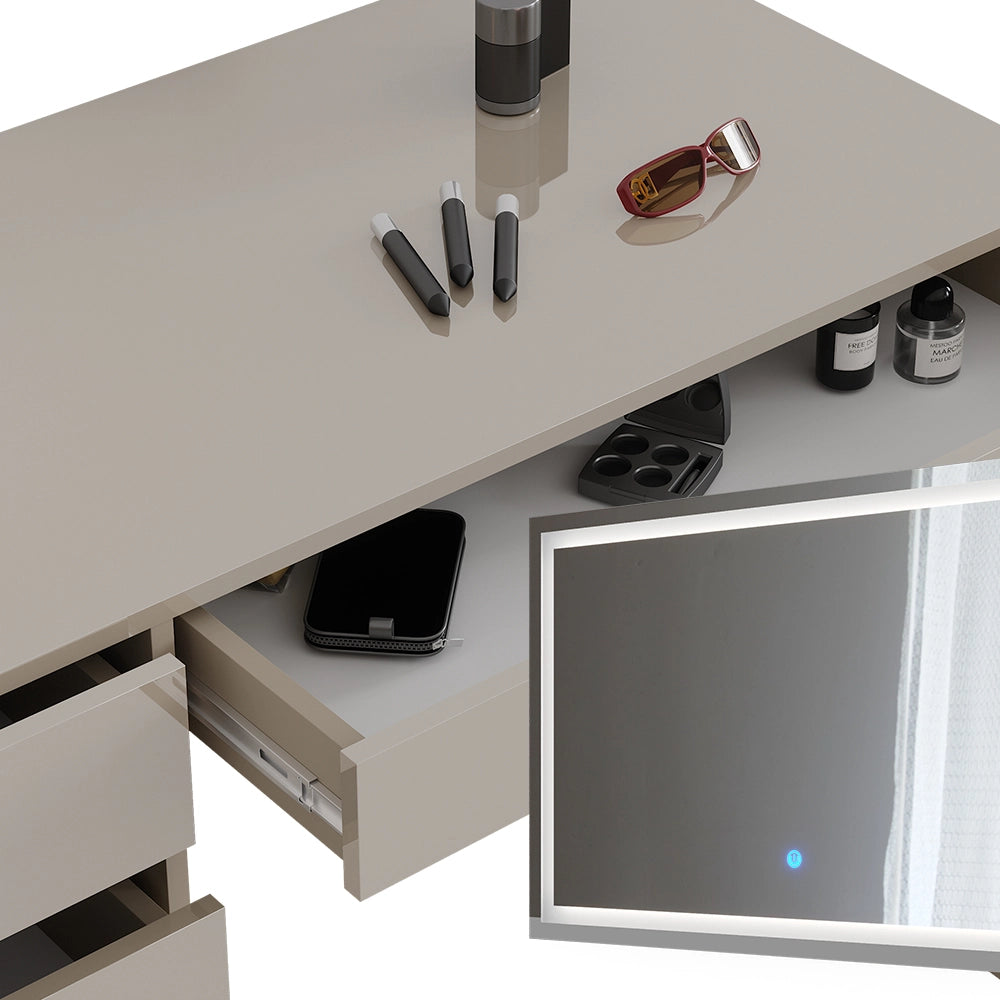 Vicco Tavolo da toilette Grigio lucido 120 cm con specchio a LED