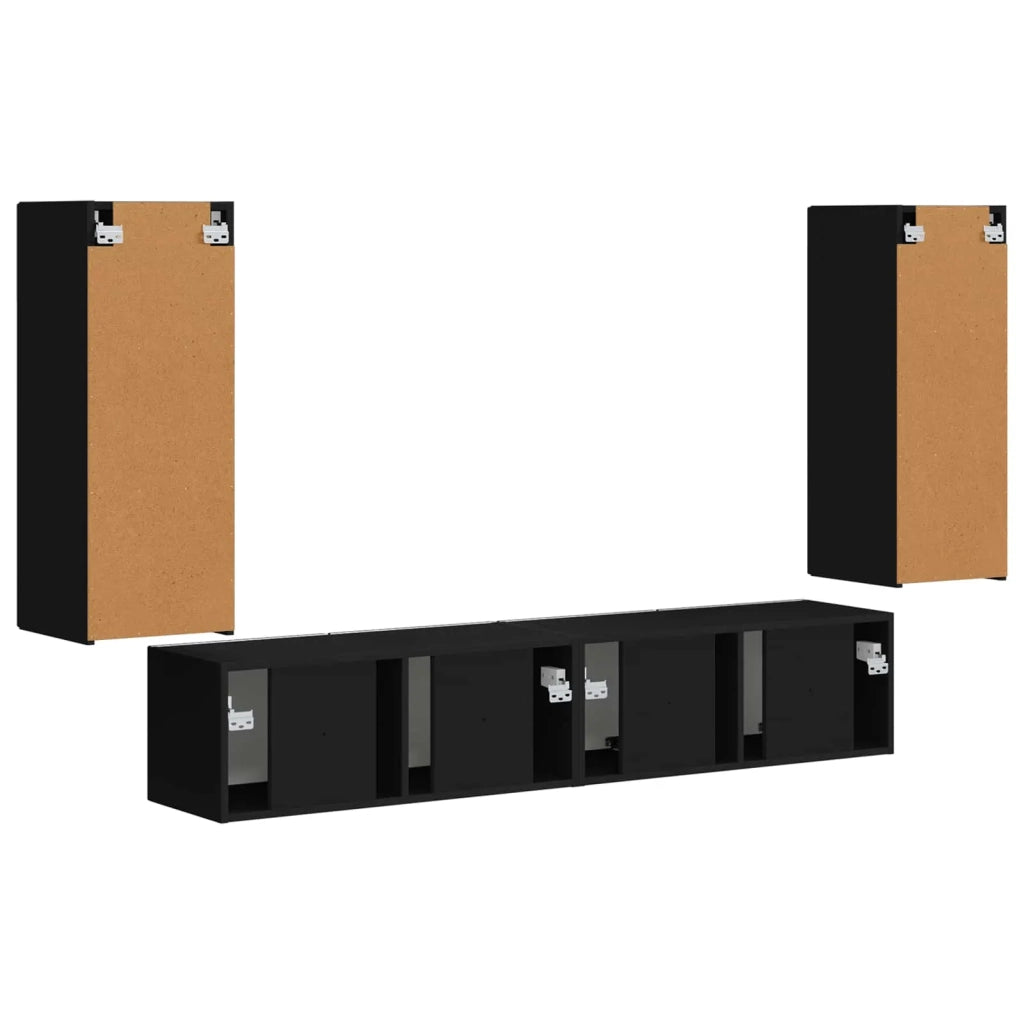 Set di Mobiletto da TV a Parete 4 pcs Nero Legno multistrato 3408917