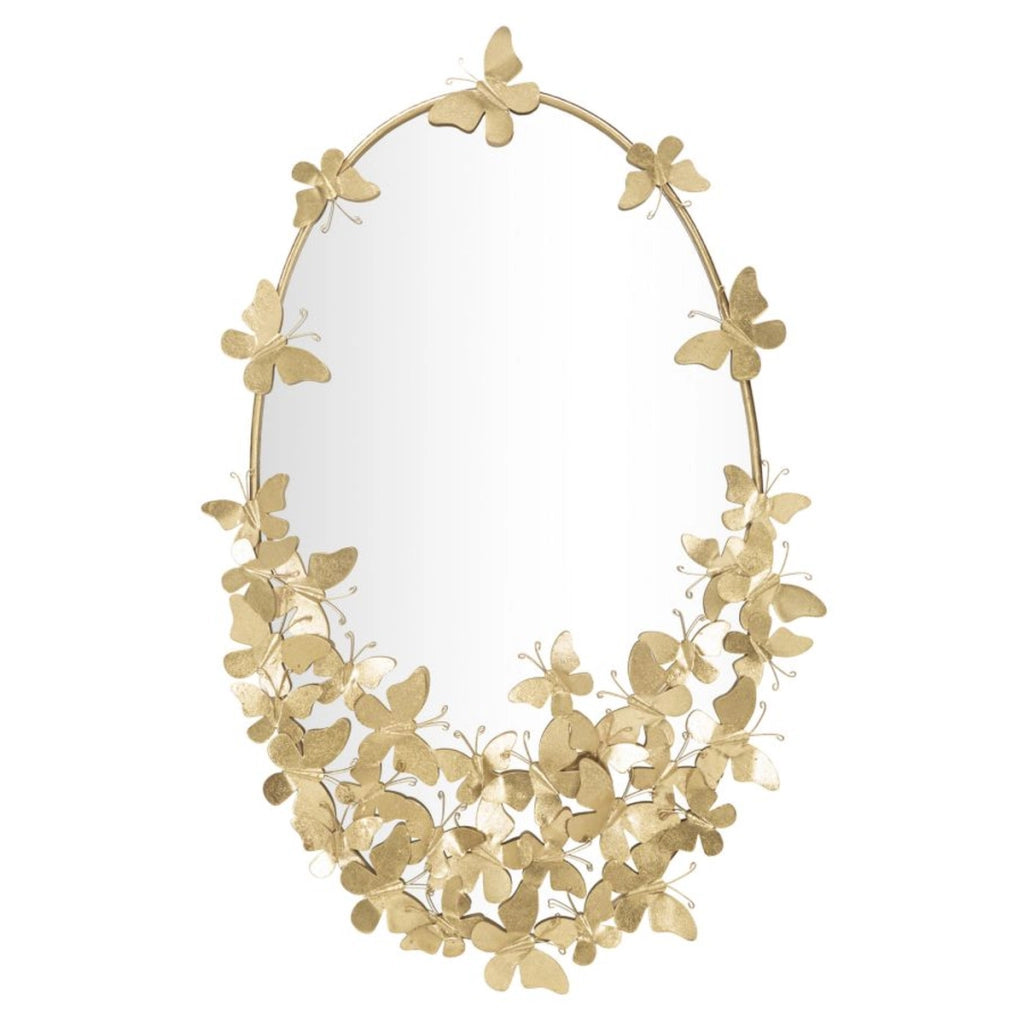 Specchio Glam Oval Butterfly in ferro dorato con farfalle