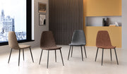 Sedia Brigitte in Similpelle Marrone con Struttura in Metallo Antracite - Seduta Imbottita Design Moderno Industrial - 4 Pezzi